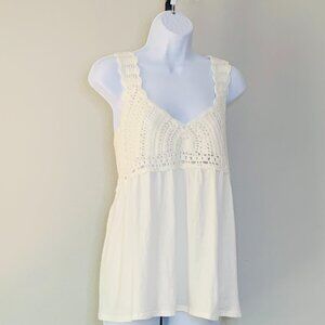 Lucky Brand Gardenia Cream Sleeveless Crochet Sleeveless Baby Doll SIZE L